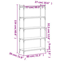 Libreria a 5 Ripiani Nera 80x30x154 cm in Legno Multistrato 837677