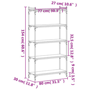 Libreria a 5 Ripiani Nera 80x30x154 cm in Legno Multistrato 837677