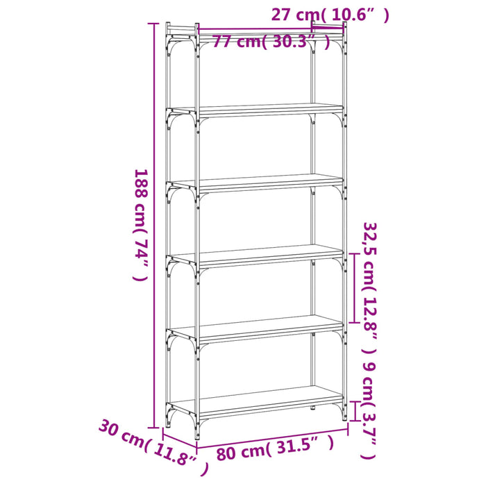 Libreria a 6 Ripiani Nera 80x30x188 cm in Legno Multistrato 837682