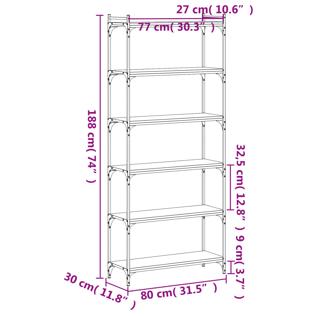 Libreria 6 Ripiani Grigio Sonoma 80x30x188cm Legno Multistrato 837685