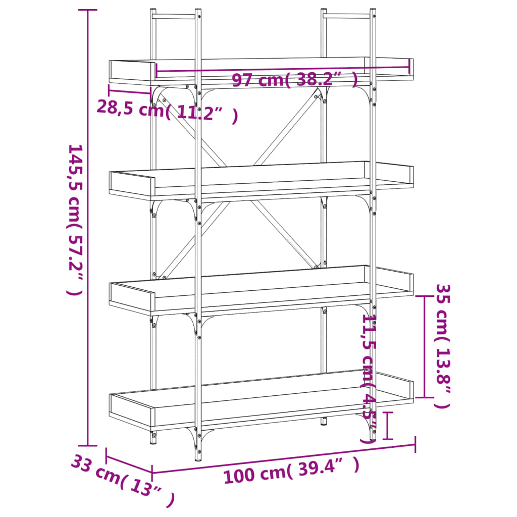 Libreria 4 Ripiani Grigio Sonoma 100x33x145,5 Legno Multistrato 837695