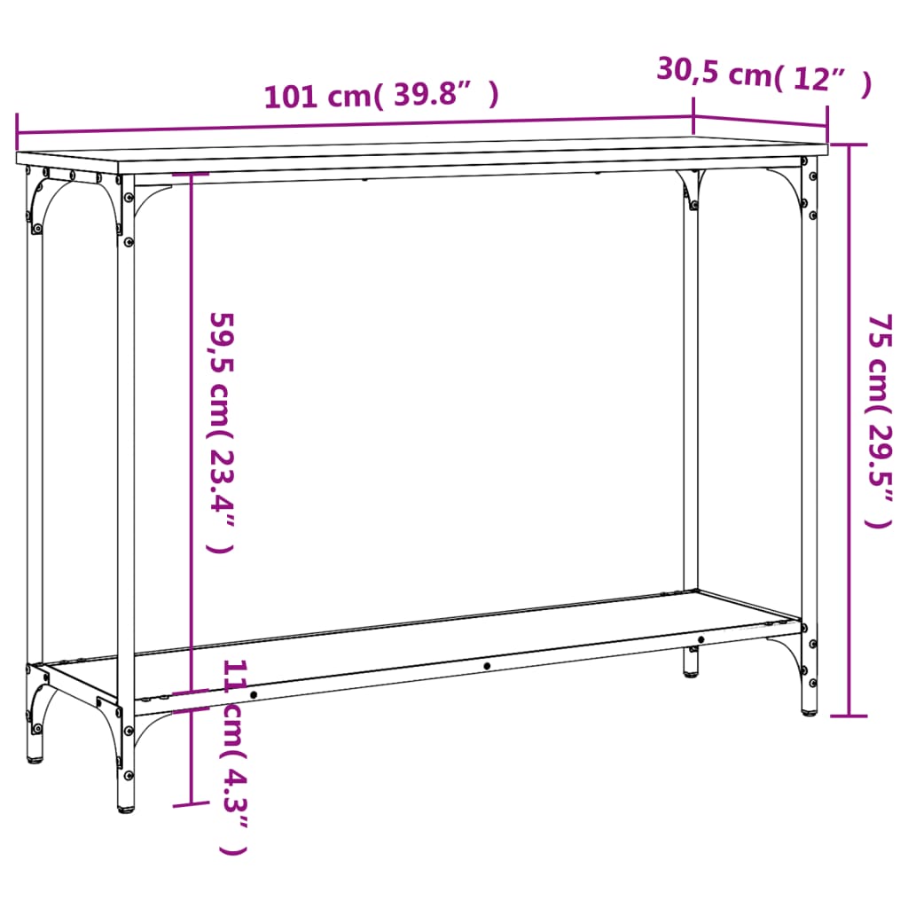 Tavolino Consolle Nero 101x30,5x75 cm in Legno Multistrato 837702