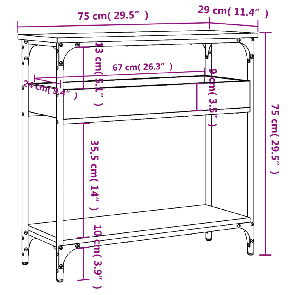 Tavolo Consolle Ripiano Grigio Sonoma 75x29x75cm Multistrato 837715