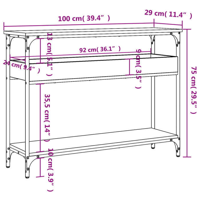 Tavolo Consolle con Ripiano Nero 100x29x75cm Legno Multistrato 837717