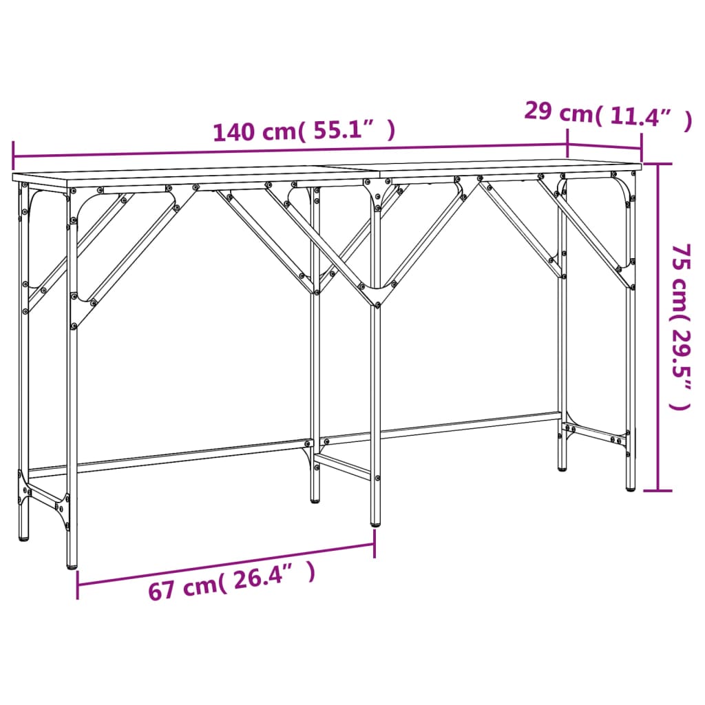 Tavolino Consolle Nero 140x29x75 cm in Legno Multistrato 837757