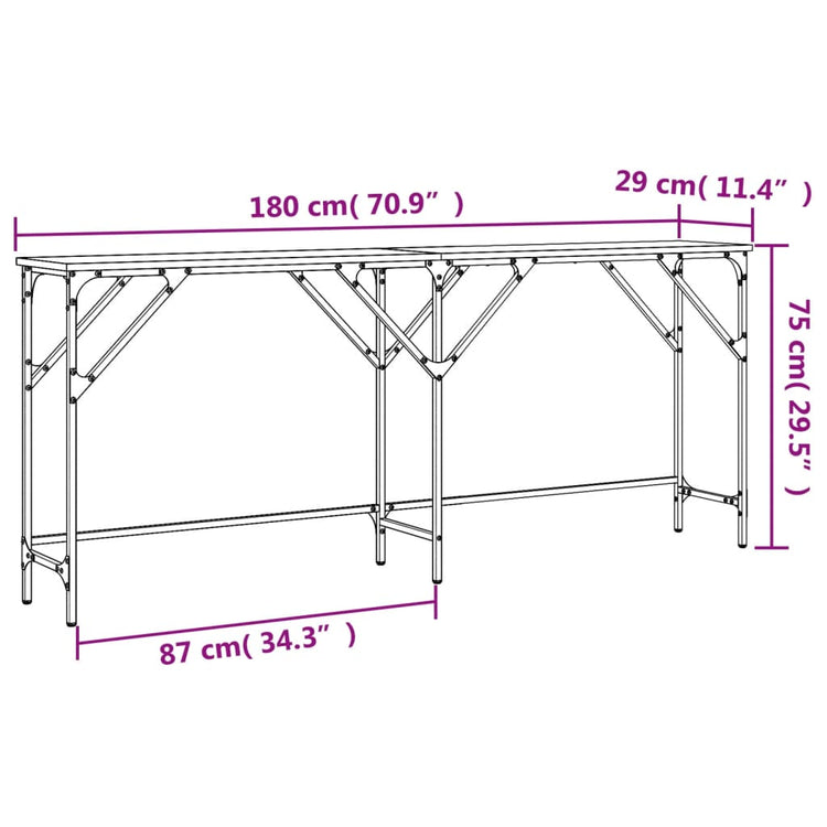 Tavolino Consolle Nero 180x29x75 cm in Legno Multistrato 837762