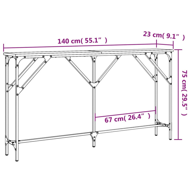 Tavolo Consolle Grigio Sonoma 140x23x75 cm in Legno Multistrato 837775