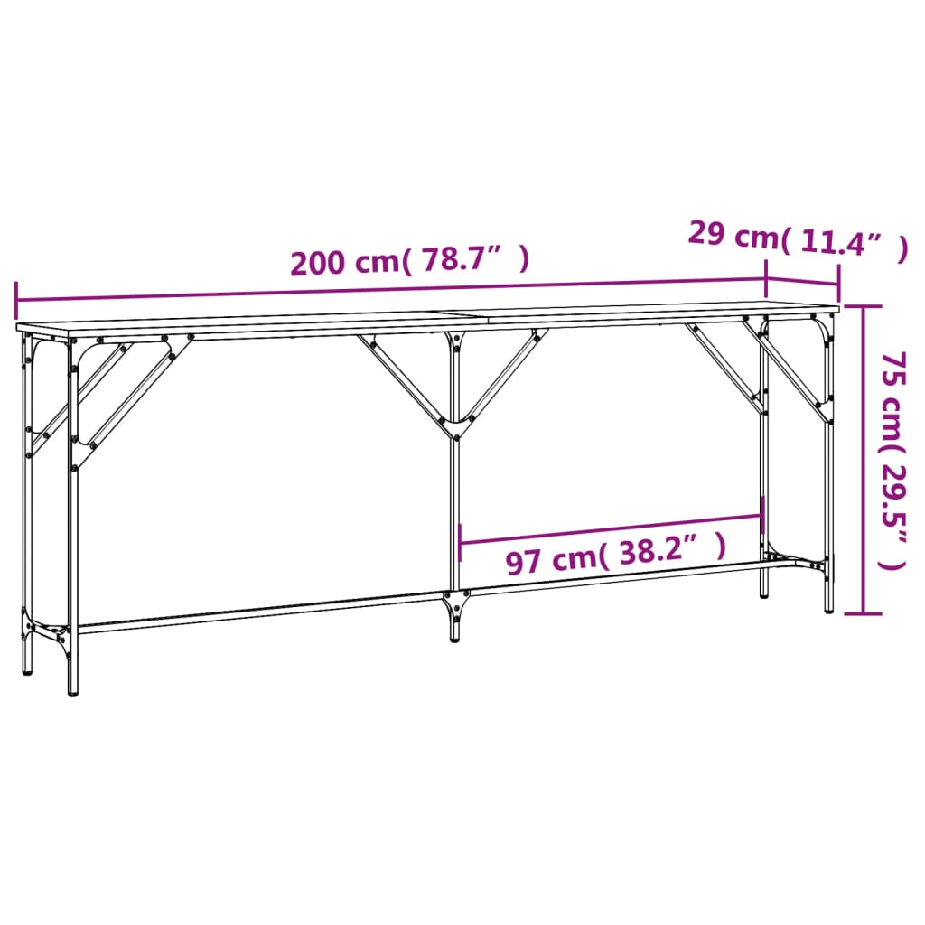 Tavolino Consolle Nero 200x29x75 cm in Legno Multistrato 837777