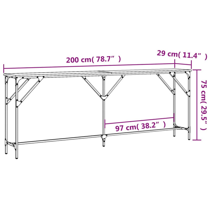 Tavolino Consolle Nero 200x29x75 cm in Legno Multistrato 837777