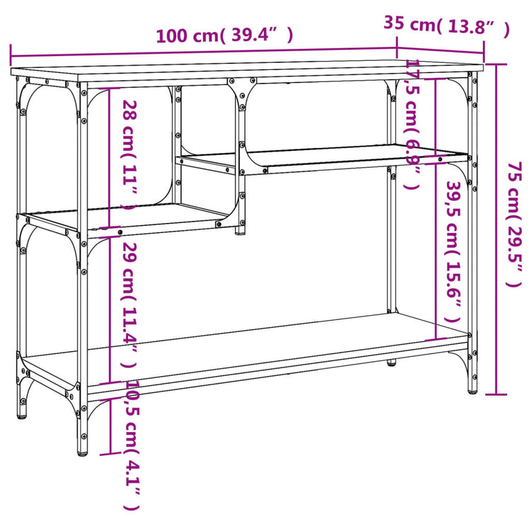 Tavolino Consolle con Ripiani Nero 100x35x75 cm 837782