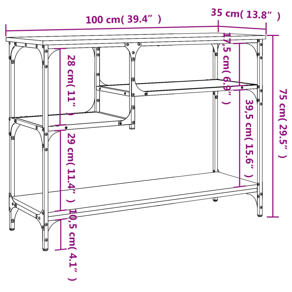 Tavolino Consolle con Ripiani Grigio Sonoma 100x35x75 cm 837785