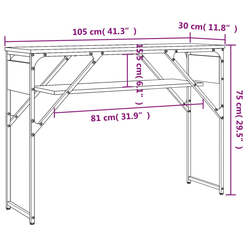 Tavolo Consolle con Ripiano Nero 105x30x75cm Legno Multistrato 837792