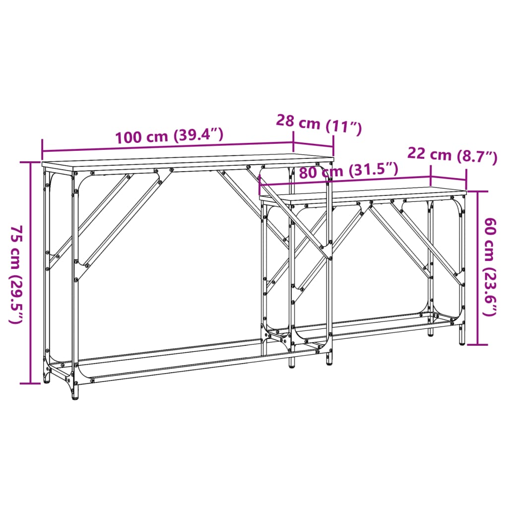 Tavolini Consolle Impilabili 2 pz Neri in Legno Multistrato 837802