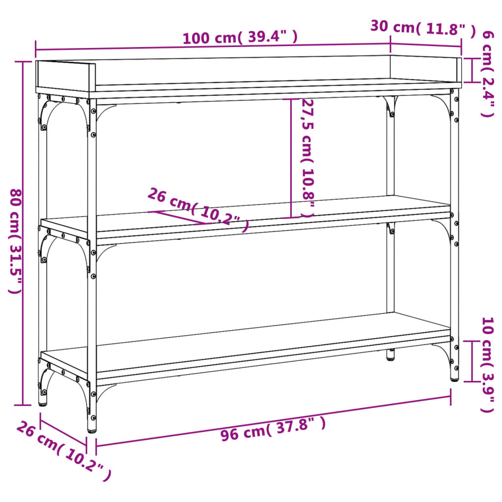 Tavolino Consolle con Ripiani Grigio Sonoma 100x30x80 cm 837810