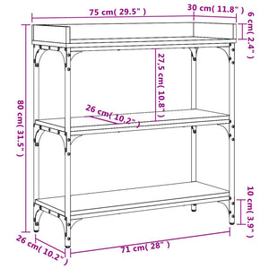 Tavolino Consolle con Ripiani Nero 75x30x80 cm 837812