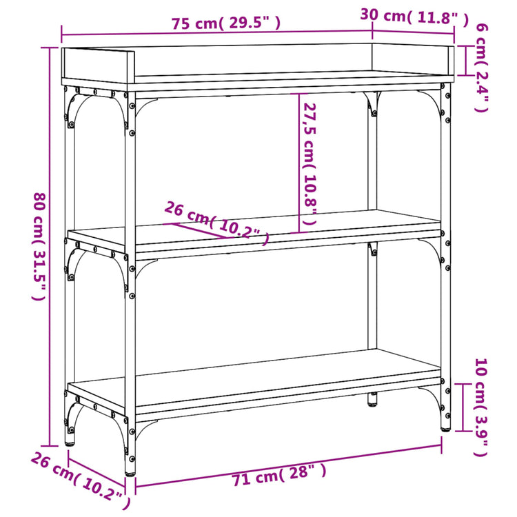 Tavolino Consolle con Ripiani Nero 75x30x80 cm 837812