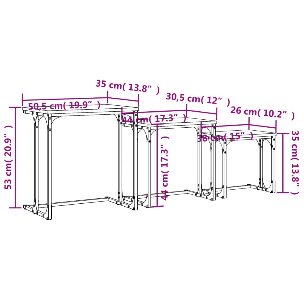 Tavolini Impilabili 3 pz Rovere Fumo in Legno Multistrato 837819