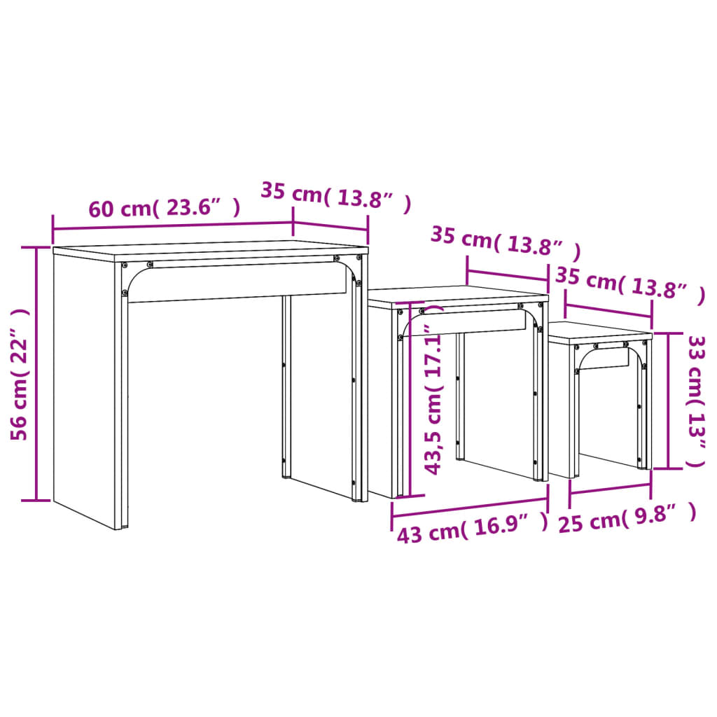 Tavolini Impilabili 3 pz Neri in Legno Multistrato 837822