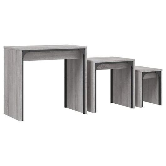 Tavolini Salotto Impilabili 3pz Grigio Sonoma Legno Multistrato 837825