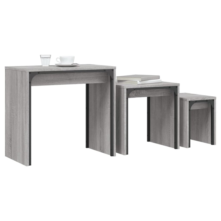 Tavolini Salotto Impilabili 3pz Grigio Sonoma Legno Multistrato 837825