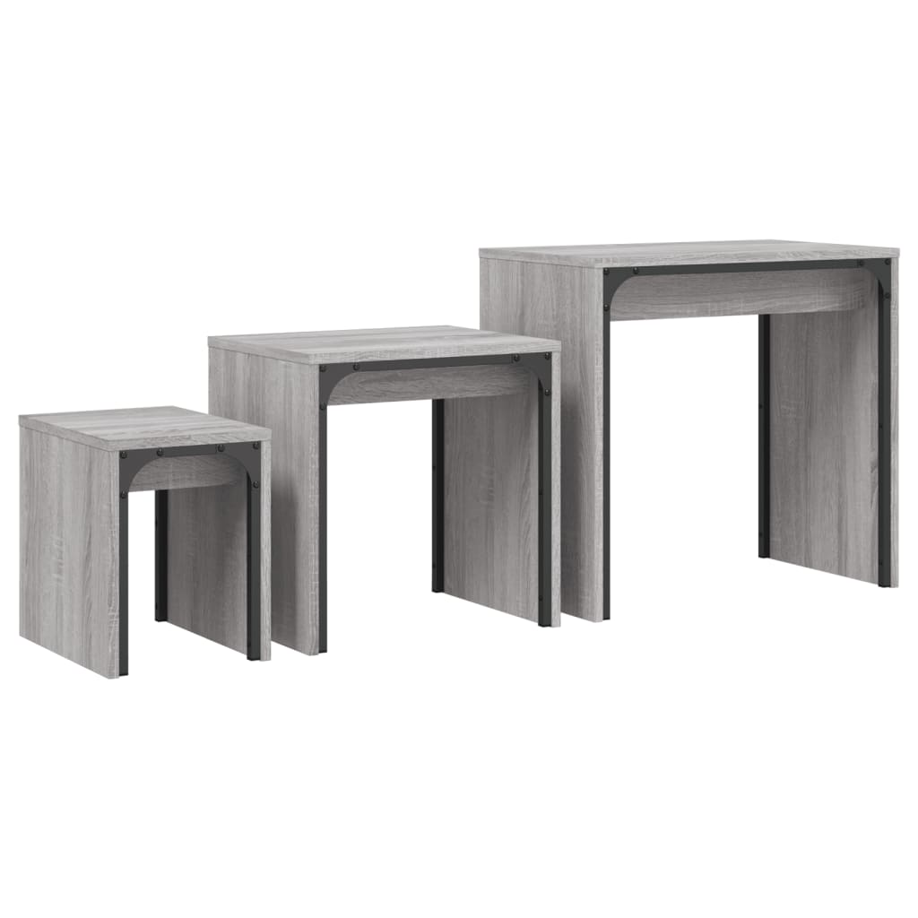 Tavolini Salotto Impilabili 3pz Grigio Sonoma Legno Multistrato 837825