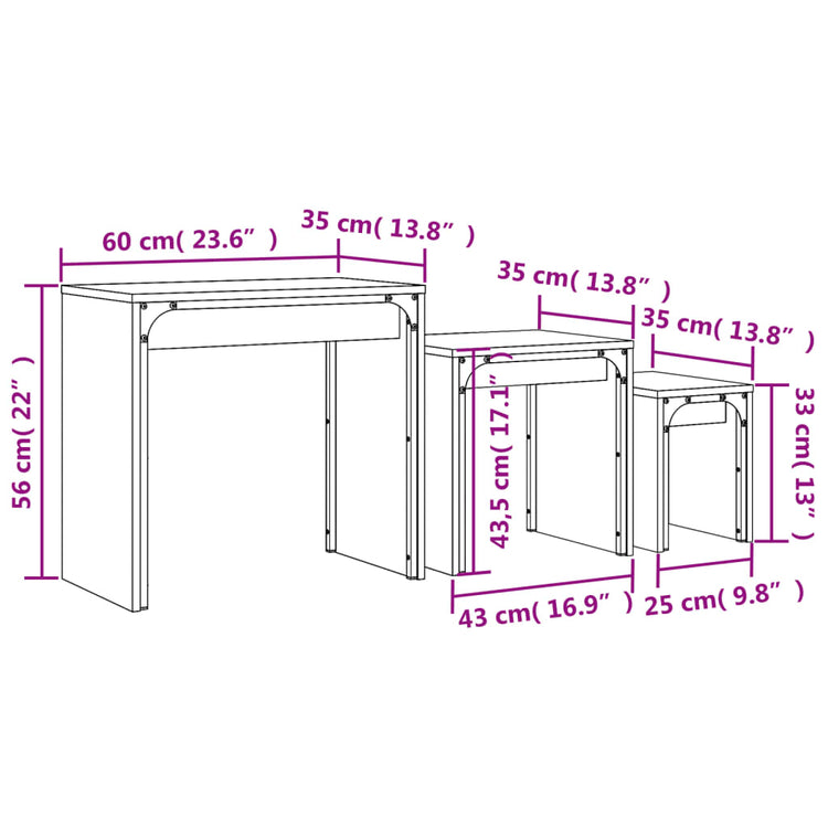 Tavolini Salotto Impilabili 3pz Grigio Sonoma Legno Multistrato 837825