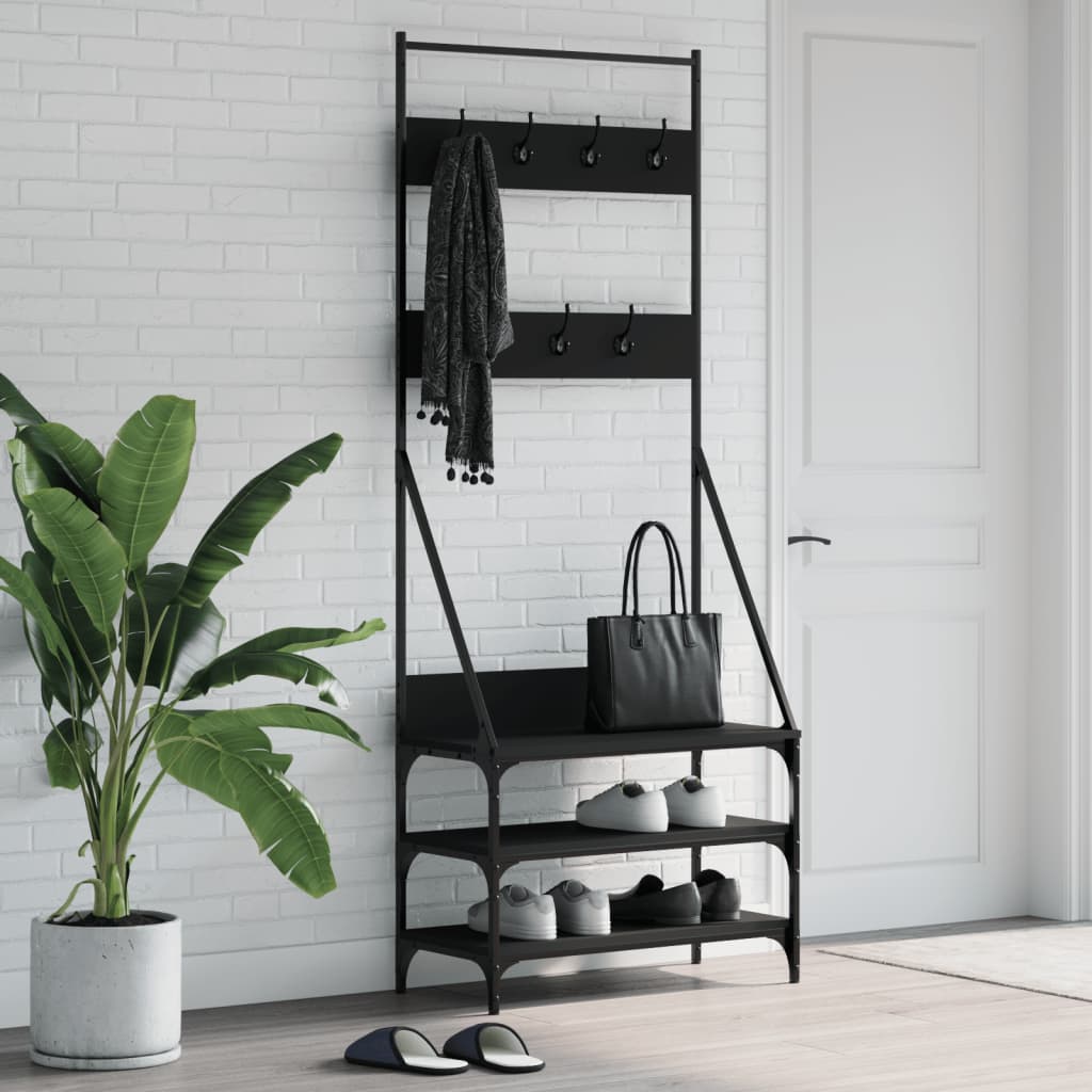 Appendiabiti con Porta Scarpe Nero 72x34x184 cm 837827