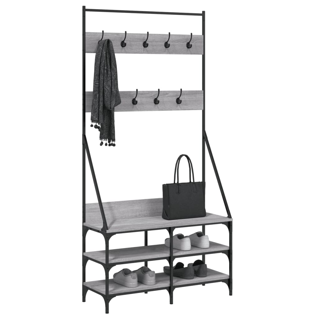 Appendiabiti con Porta Scarpe Grigio Sonoma 90x34x184 cm 837835