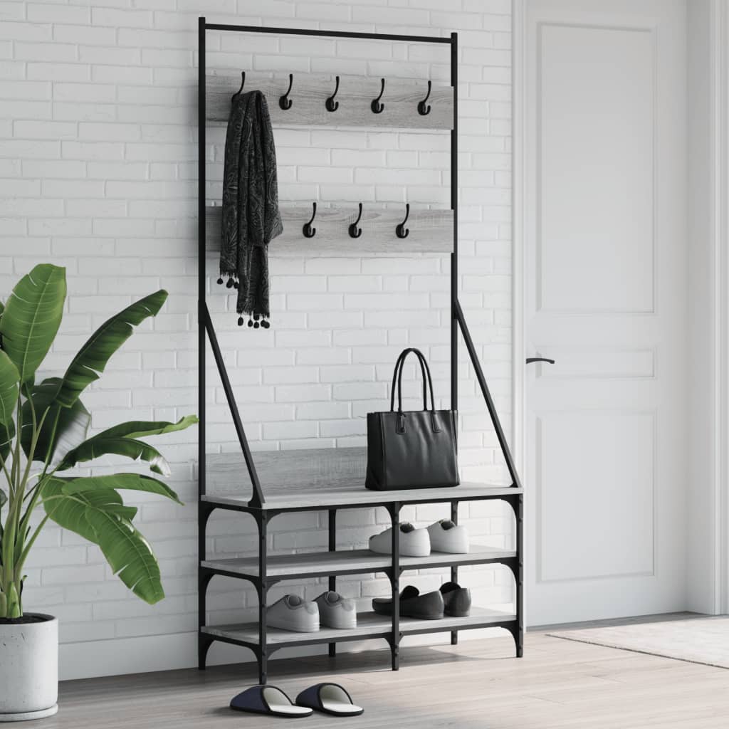 Appendiabiti con Porta Scarpe Grigio Sonoma 90x34x184 cm 837835