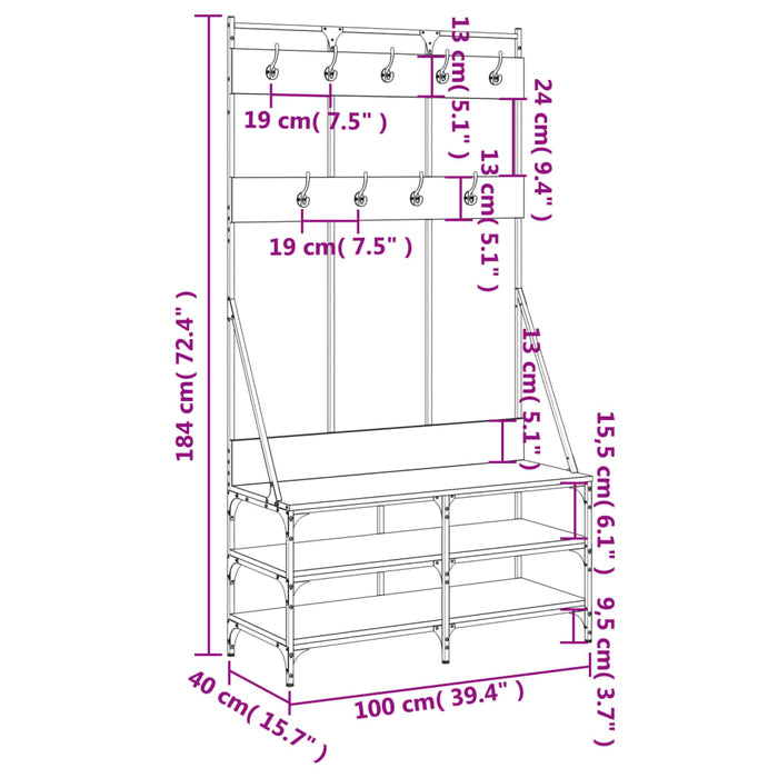 Appendiabiti con Porta Scarpe Rovere Fumo 100x40x184 cm 837839