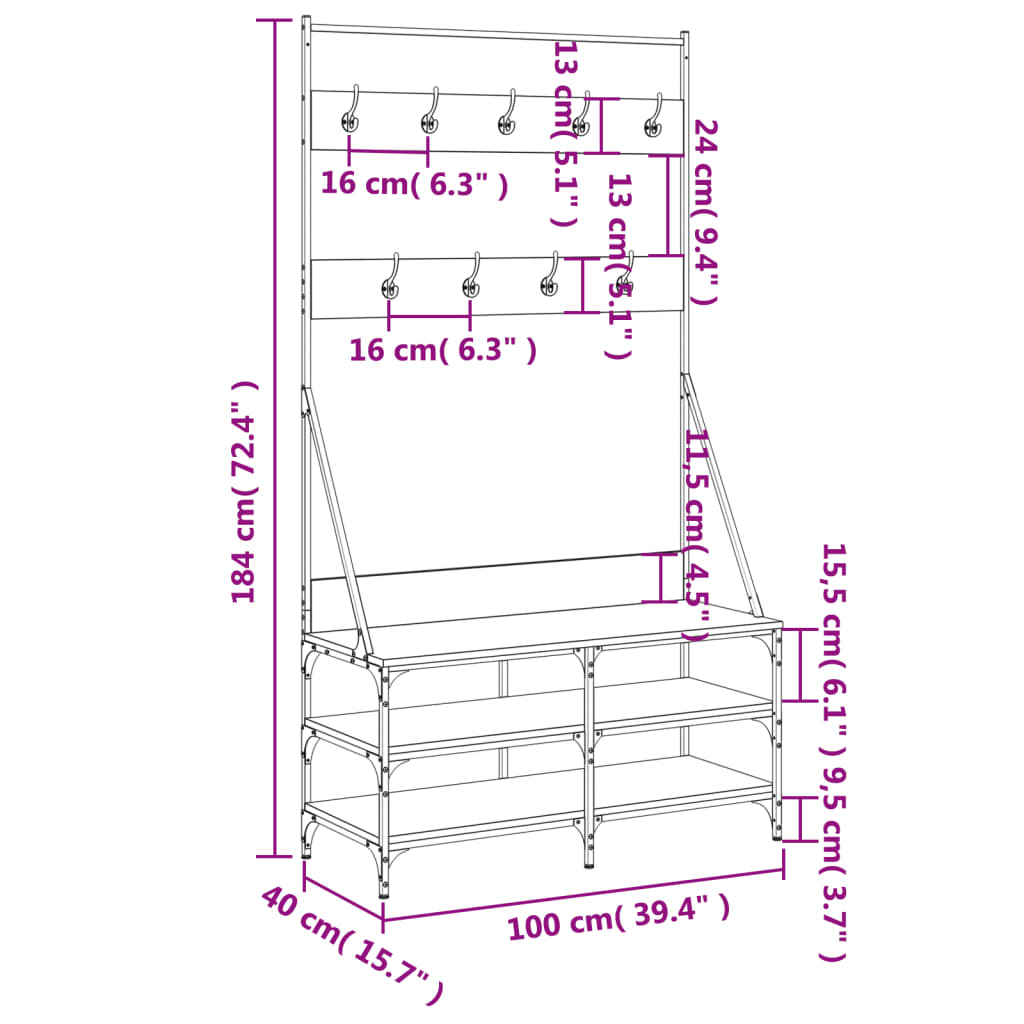 Appendiabiti con Porta Scarpe Nero 100x40x184 cm 837847