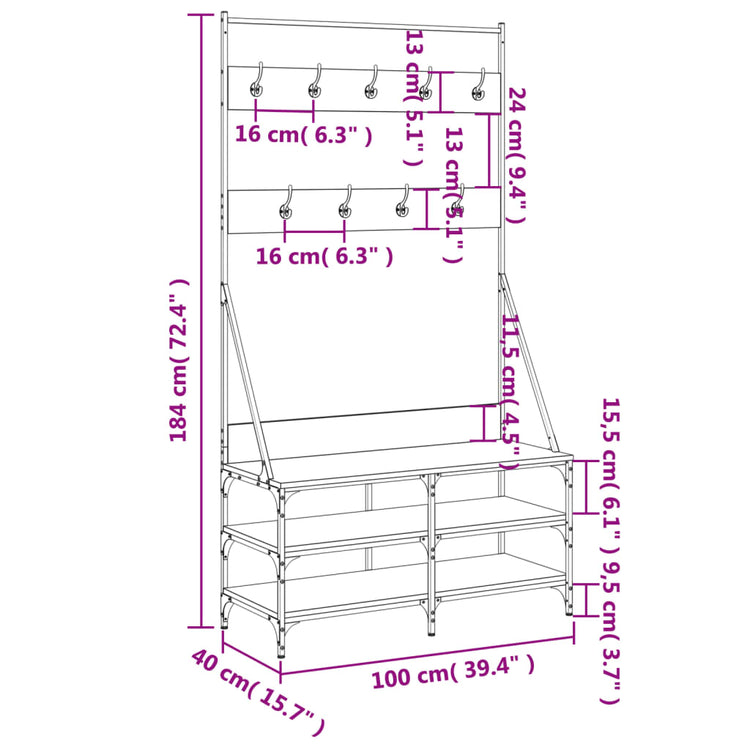 Appendiabiti con Porta Scarpe Nero 100x40x184 cm 837847