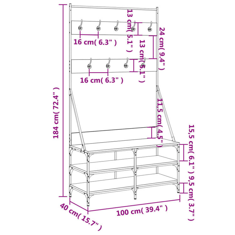 Appendiabiti con Porta Scarpe Grigio Sonoma 100x40x184 cm 837850