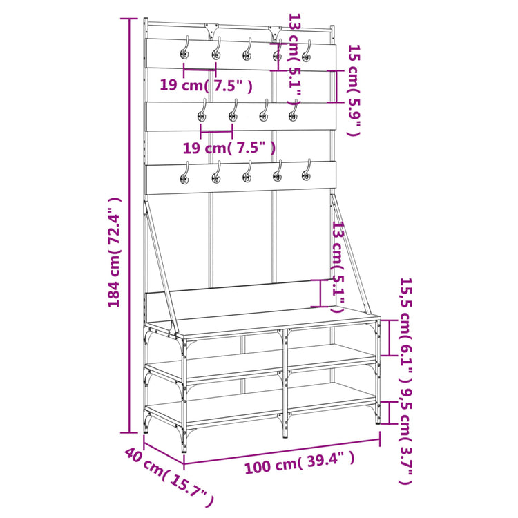 Appendiabiti con Porta Scarpe Rovere Marrone 100x40x184 cm 837861