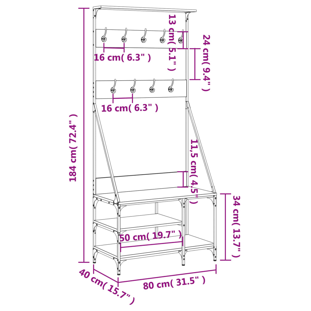 Appendiabiti con Porta Scarpe Nero 80x40x184 cm 837862