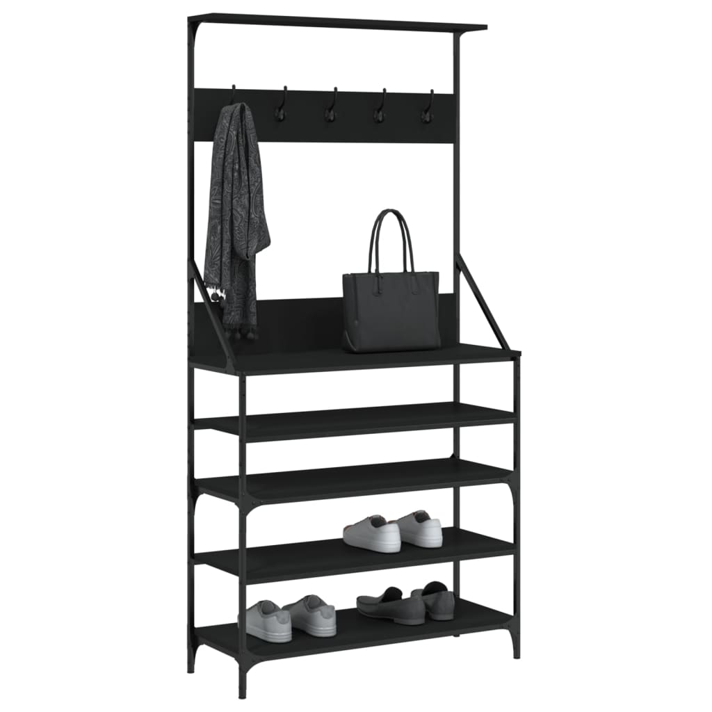 Appendiabiti con Porta Scarpe Nero 90x34x184 cm 837877