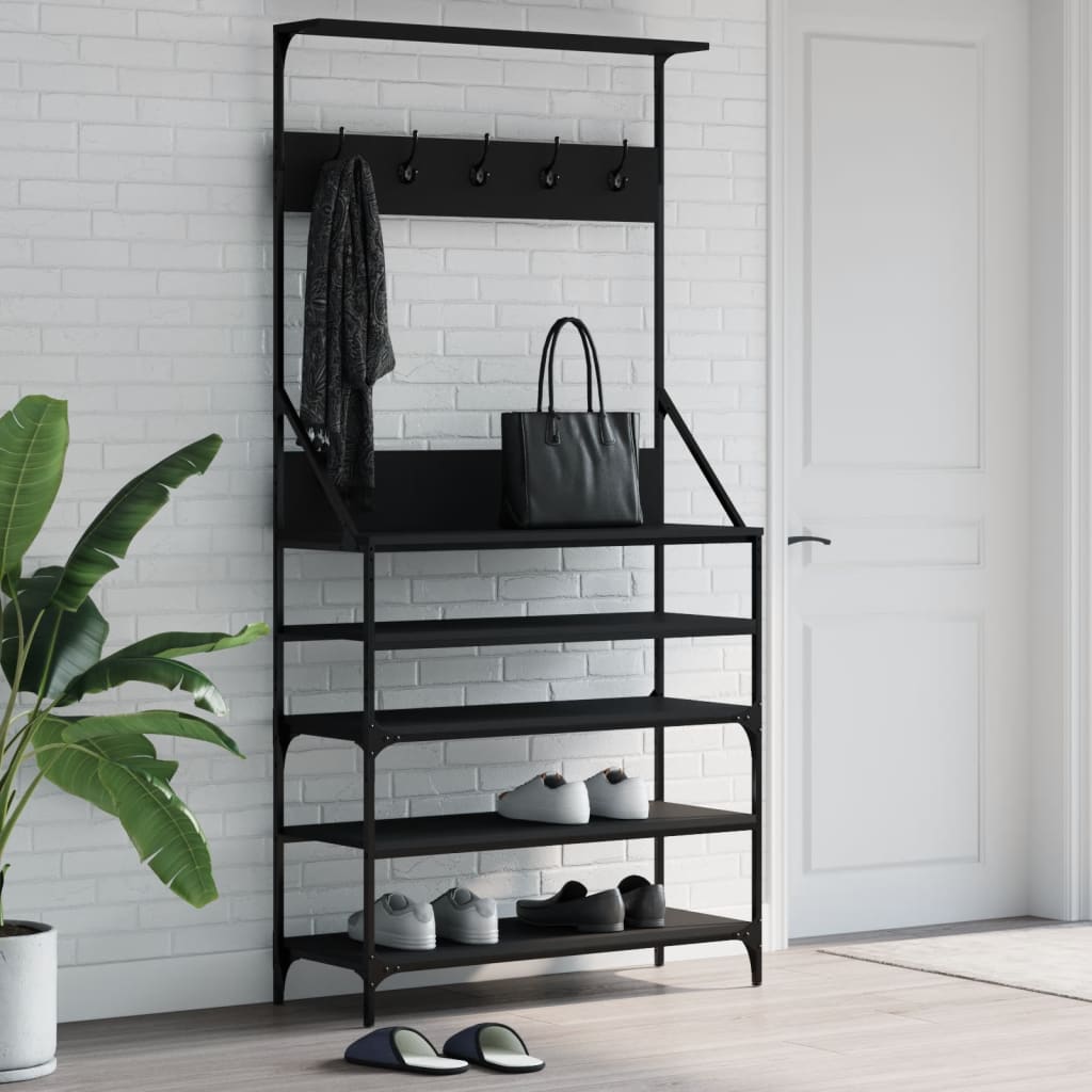 Appendiabiti con Porta Scarpe Nero 90x34x184 cm 837877