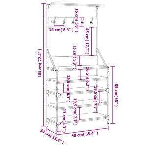 Appendiabiti con Porta Scarpe Grigio Sonoma 90x34x184 cm 837880