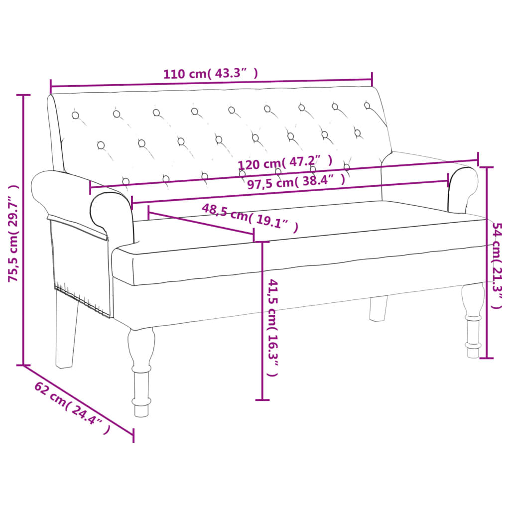 Panca con Schienale Grigio Chiaro 120x62x75,5 cm in Tessuto 372120