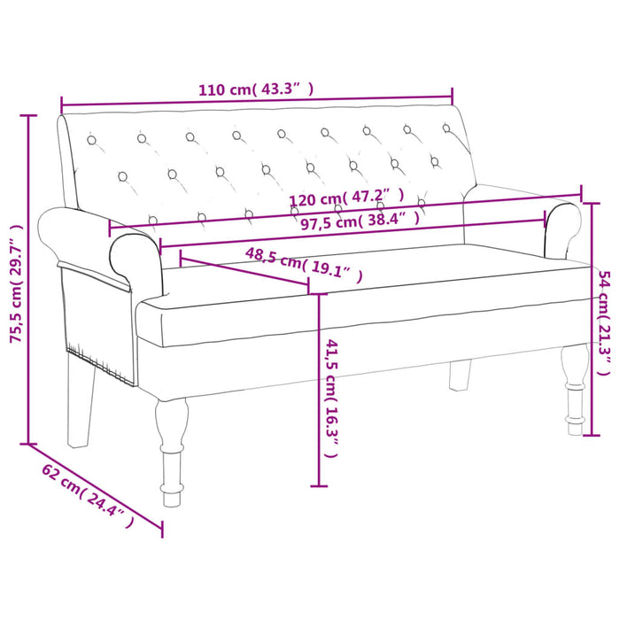 Panca con Schienale Grigio Chiaro 120x62x75,5 cm in Tessuto 372120