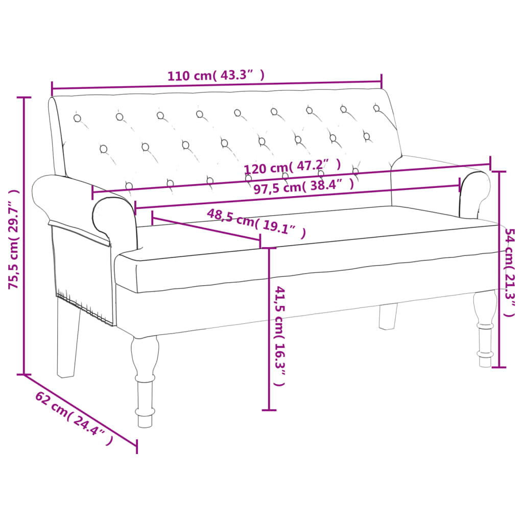 Panca con Schienale Grigio Scuro 120x62x75,5 cm in Tessuto 372121