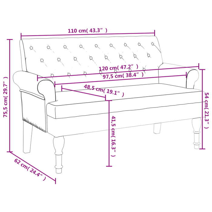 Panca con Schienale Tortora 120x62x75,5 cm in Tessuto 372125