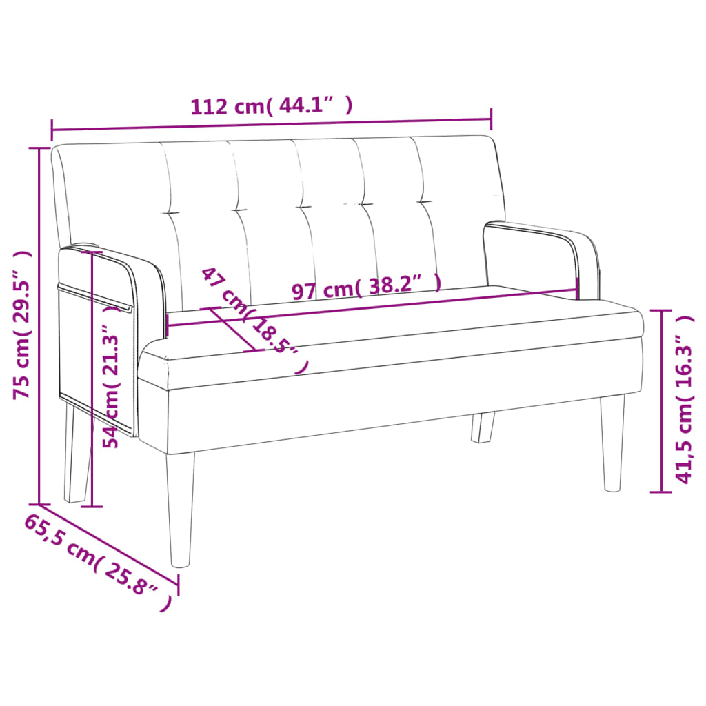 Panca con Schienale Bianca 112x65,5x75 cm in Similpelle 372154