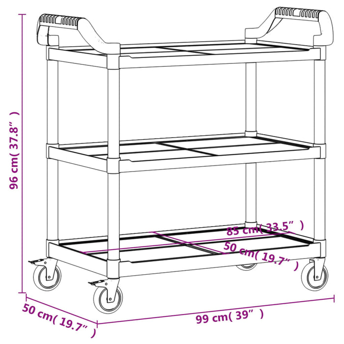 Carrello a 3 Ripiani Grigio 99x50x96 cm in Alluminio 30319