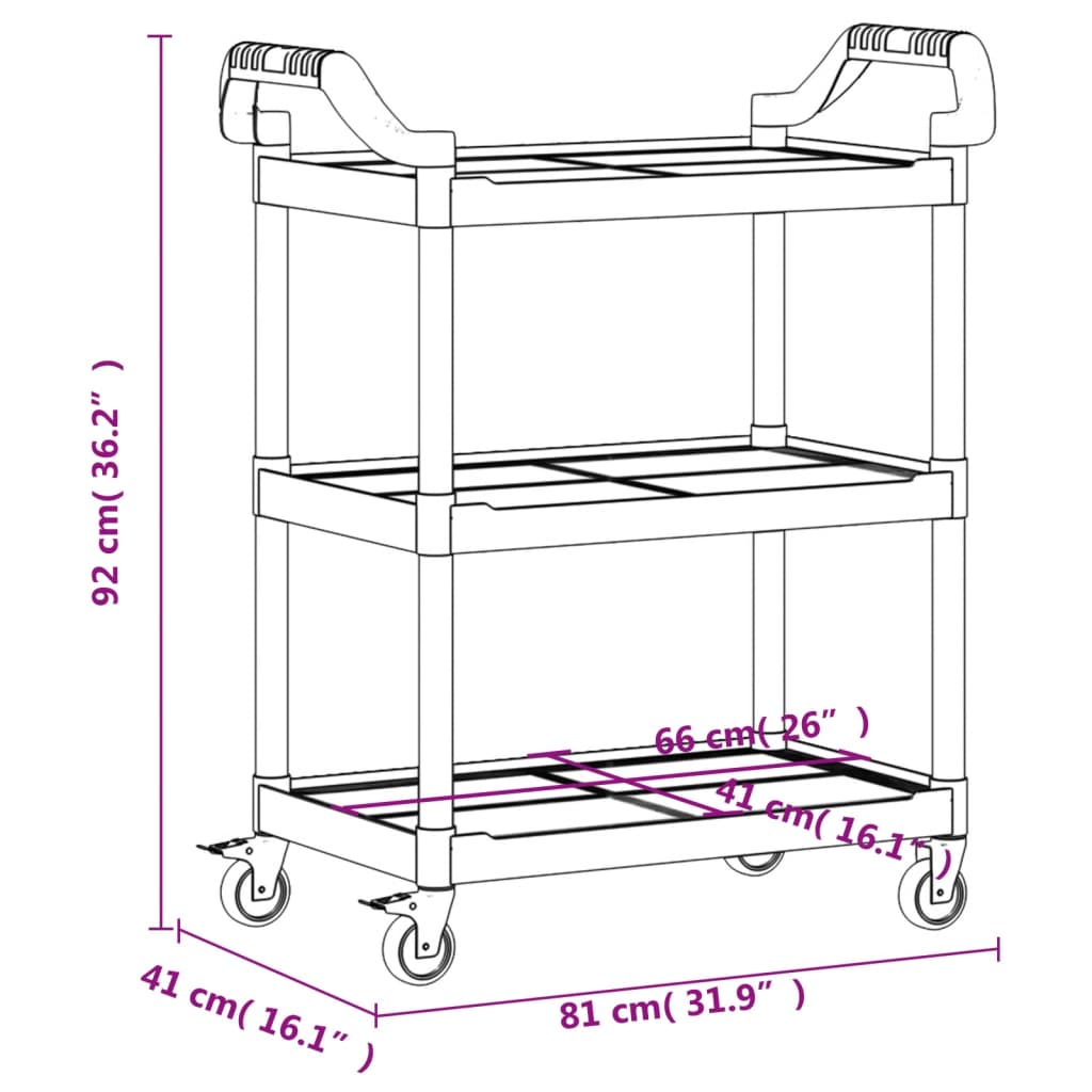 Carrello a 3 Ripiani Nero 81x41x92 cm in Alluminio 30320