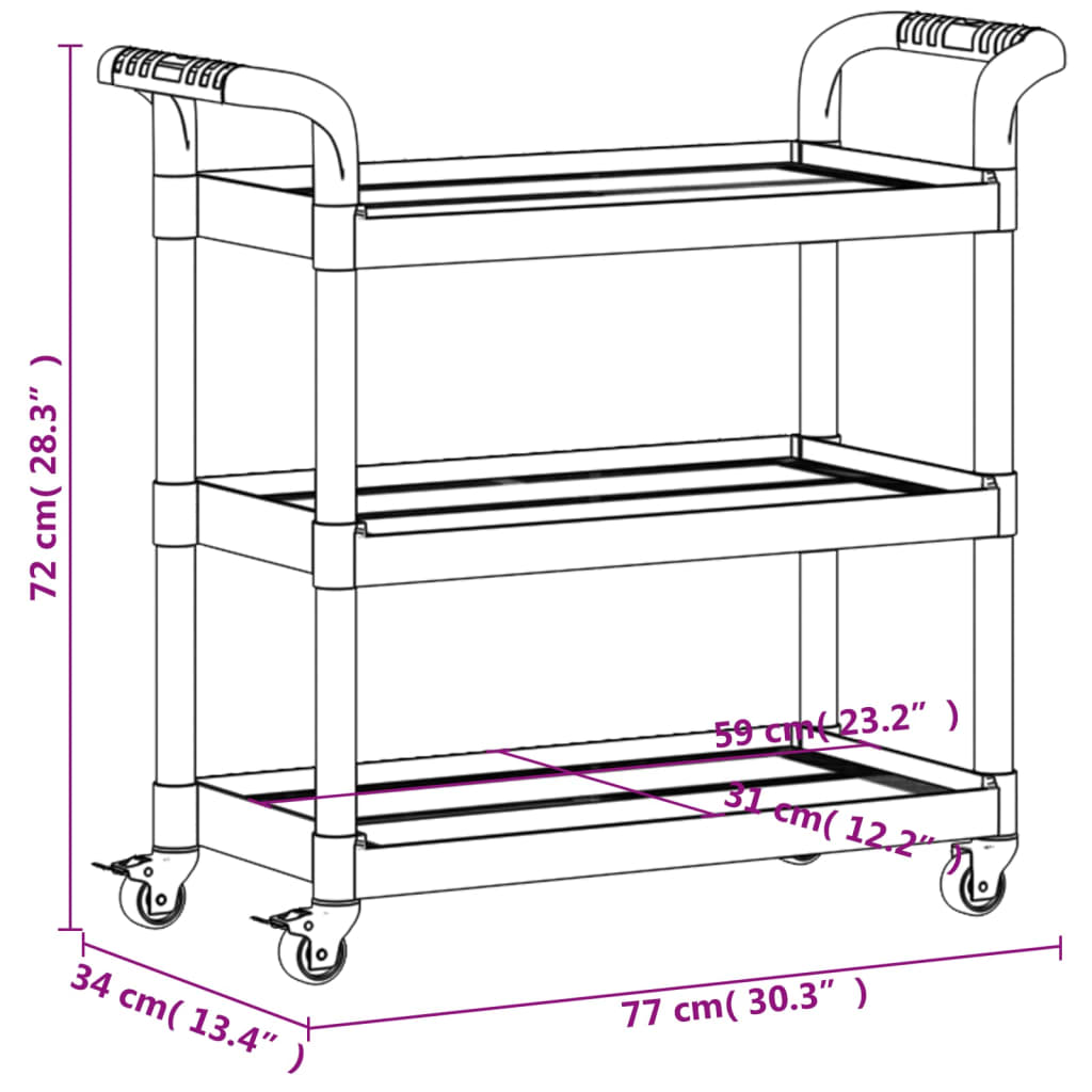 Carrello a 3 Ripiani Grigio 77x34x72 cm in Alluminio 30323