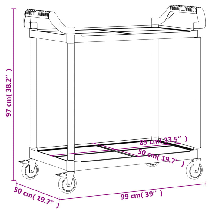 Carrello a 2 Ripiani Grigio 99x50x97 cm in Alluminio 30325