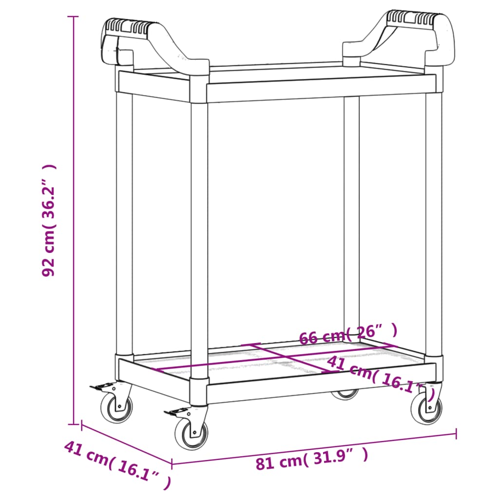 Carrello a 2 Ripiani Grigio 81x41x92 cm in Alluminio 30327