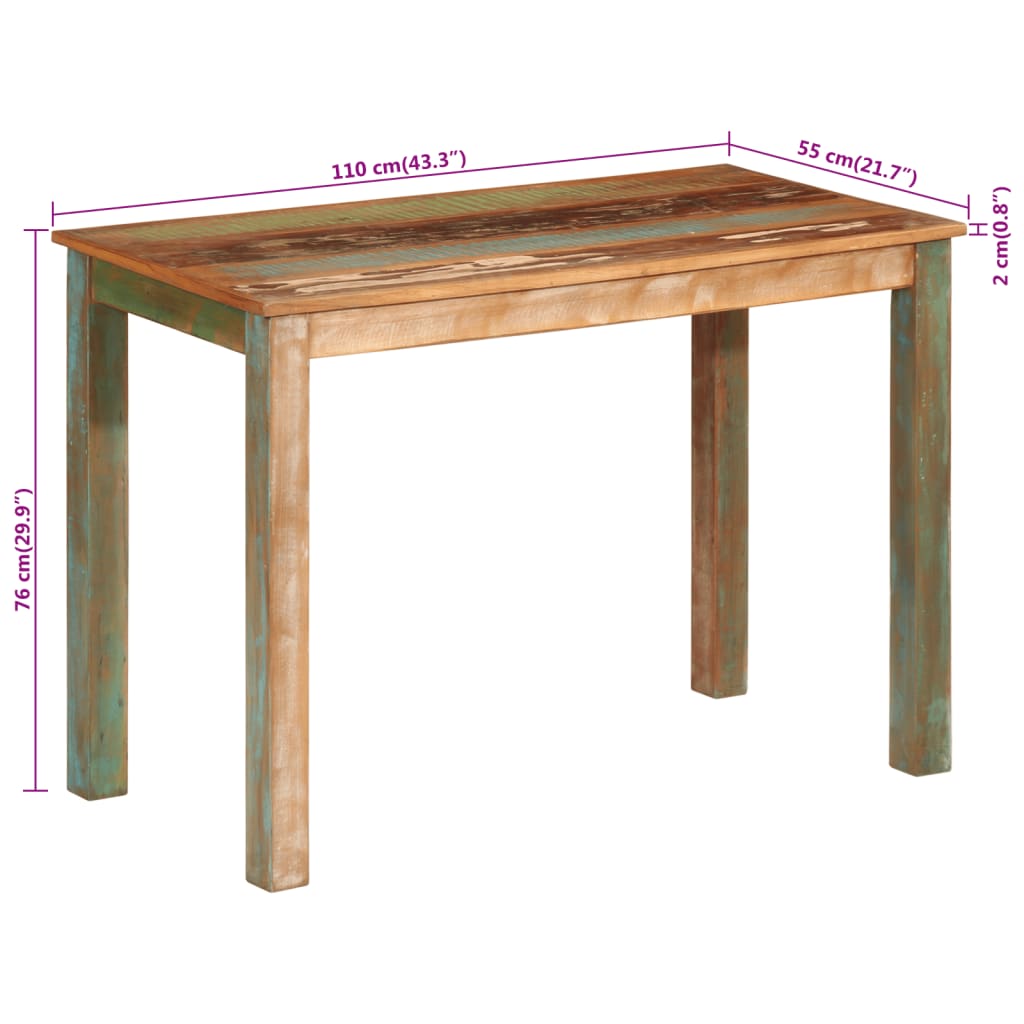 Tavolo da Pranzo 110x55x76 cm in Legno Massello di Recupero 373980