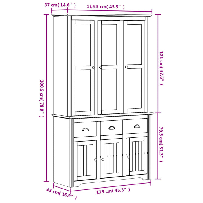 Credenza BODO 115,5x43x200,5 cm Legno Massello di Pino Bianco 3206451